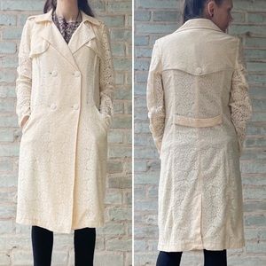 Chelsea 28 Trench Coat Ivory Cream Lace Double Breasted Long Jacket